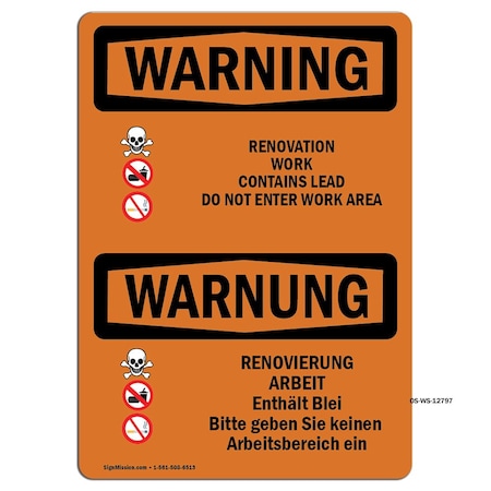 Signmission Safety Sign, OSHA WARNING, 18" Height, Renovation Work Contains Lead, Landscape, WS-D-1824-L-12797 OS-WS-D-1824-L-12797